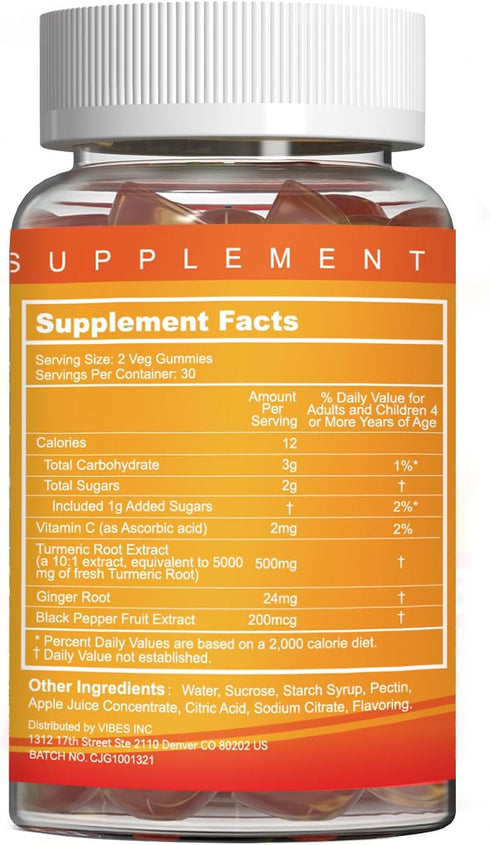 Turmeric Curcumin Gummies, 120 Gummies - 500mg for Adults with Black Pepper, Ginger Root, Vitamin C, Low Sugar, Orange