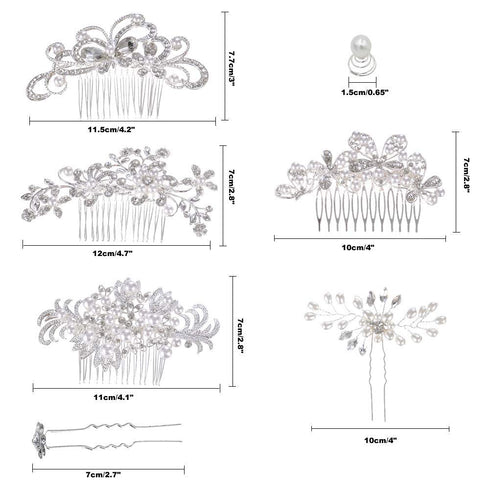 inSowni 32 Pack Silver Wedding Hair Side Combs + U-shaped & Twist Bridal Hair Pins Accessories with Rhinestone Pearls