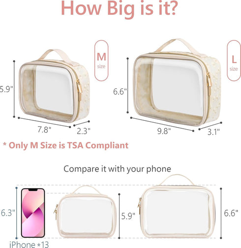 PACKISM Floral Texture Lace TSA Approved Toiletry Bag - 180° Large Opening Clear Makeup Bags for Traveling, Beige