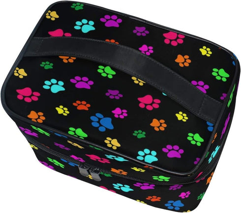 Travel Cosmetic Bag for Women, Colorful Dog Paw Print Toiletry Makeup Pouch Organizer Storage Tote Case
