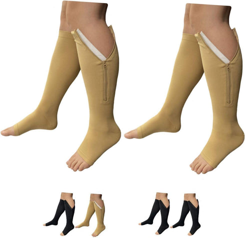 HealthyNees 2 Set Open Toe 20-30 mmHg Compression Leg Calf Swelling Zipper Sock