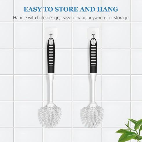 SetSail Dish Brush with Handle, 2 Pack Stiff Bristles Scrubber for Cleaning Dishes, Pots, Pans