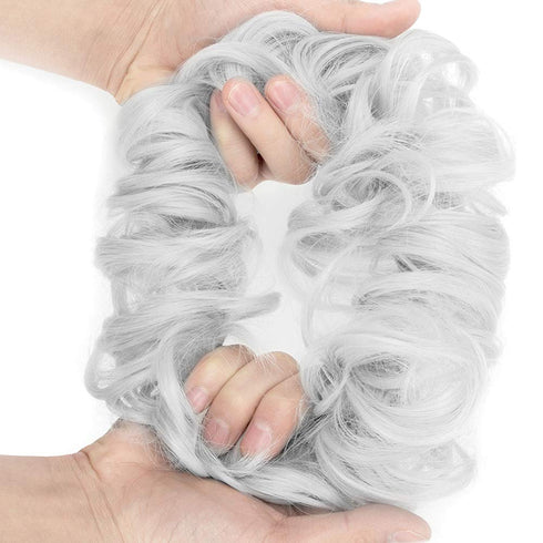 Lelinta Hair Bun Extensions - Wavy Curly Messy Donut Chignons Hair Piece Wig Hairpiece, Silver Grey