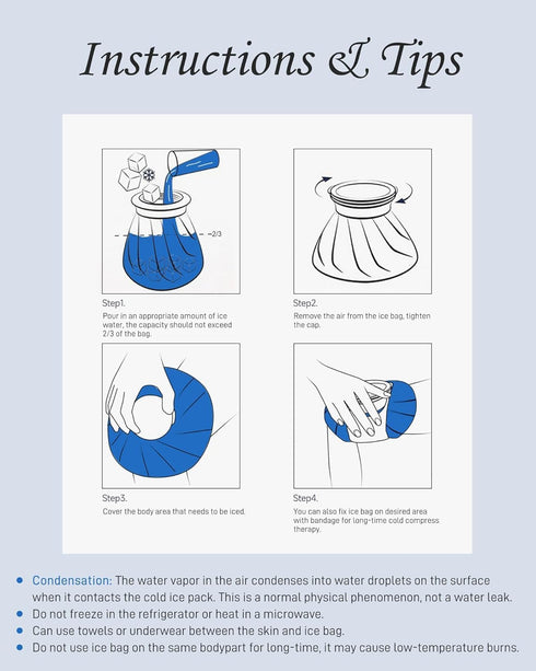 Ice Pack Bags for Injuries, Reusable 3 Packs Hot Water Bag for Pain Relief, Leak-Proof Elastic Ice Bag, Sizes 6, 9, 11