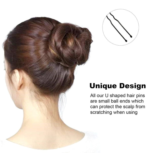 U Shaped Hair Pins, Sevensun 100PCS Ladies Hair Bun HairPin with Storage Box, 2.4 Inches, Black