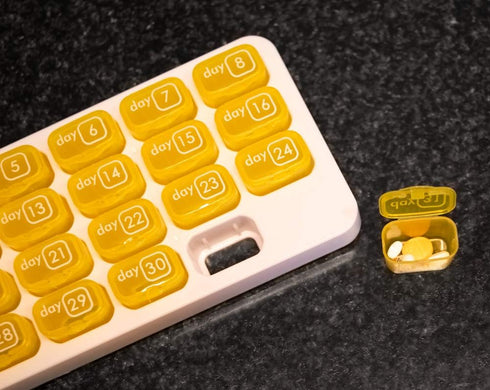 31 Day Monthly Pill Pod Organizer - Easy Medication Management for Daily Vitamins, Ready for Travel, Yellow