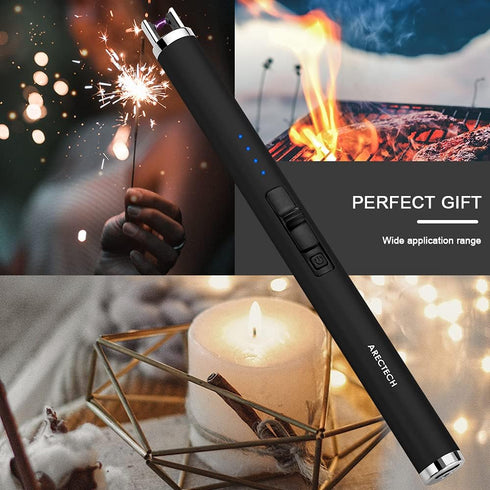 ARECTECH Rechargeable Electric Candle Lighter, Arc Plasma Windproof Lighter for Kitchen Birthday Gift, Black