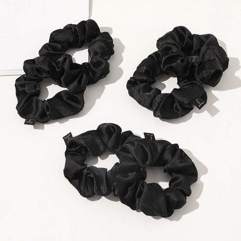 Scrunchies Black Satin Silk Hair Ties, Soft Ponytail Holders for Thick Curl Hair Accessories