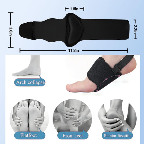Arch Support Brace, Pair of Sleeves for Plantar Fasciitis Relief, Adjustable Compression Bands with Gel Pads