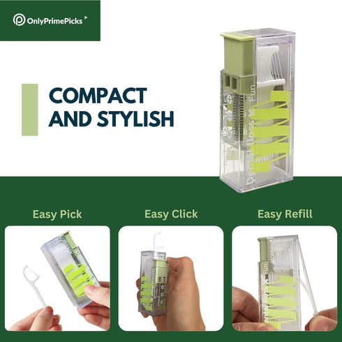 2-Piece Refillable Floss Pick Dispenser with 20 Floss Picks - Perfect Holder for a Fresh Smile (DoublePack, Evergreen)