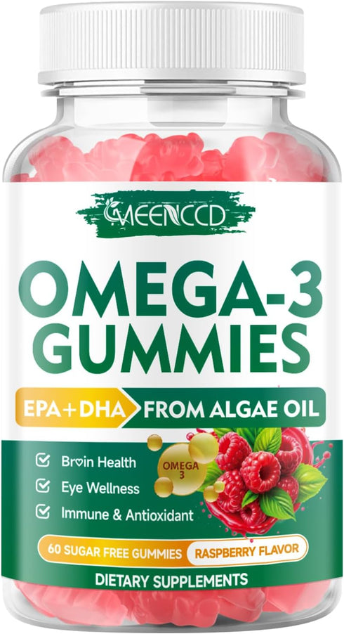 Omega-3 Gummies 1000mg, 3 600mg 300mg 60 Count Vegan Omega Fish Oil Alternative for Adults, Algae-Based DHA & EPA +