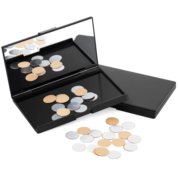 2 Pcs Empty Magnetic Eyeshadow Palette, Plastic Makeup Palette with Mirror and 30 Round Adhesive Stickers, Black