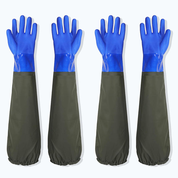 Extra Long Rubber Gloves - Elbow Length, Heavy Duty Waterproof Gloves for Kitchen Cleaning, PVC Reusable, 27.5 Inches,