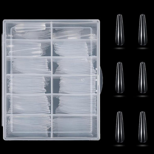 LoveOurHome XL Coffin Acrylic Nail Tips - 240pc Ballerina Shaped Full Cover Artificial Fingernails for Nail Extension
