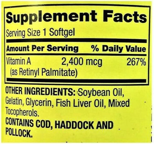 Spring Valley 2400MCG 250 - Vitamin A SUPPLEMENT Softgels