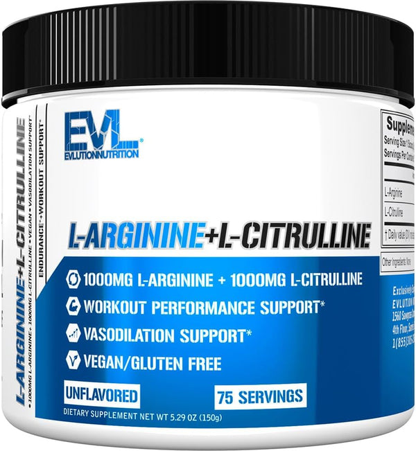 Evlution Nutrition L-Arginine + L-Citrulline - Endurance Workout Performance Supplement, Vegan, Gluten Free