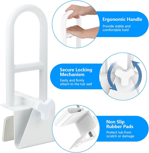 Wishtofly 3 7 Inches, 300lbs Bathtub Safety Rail, Heavy Duty Bath and Shower Grab Bar for Seniors and Elderly, Safety