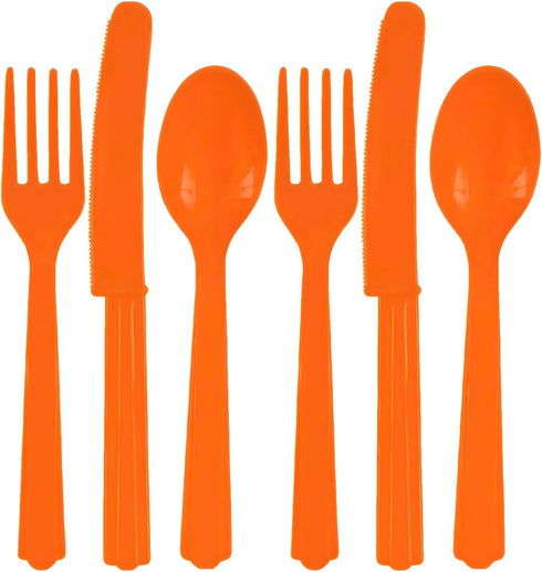 Orange Peel Assorted Plastic Cutlery Set (24 Count) - Durable & Eco-Friendly Design - Perfect Party Supplies For a Colorful Celebration by Amscan