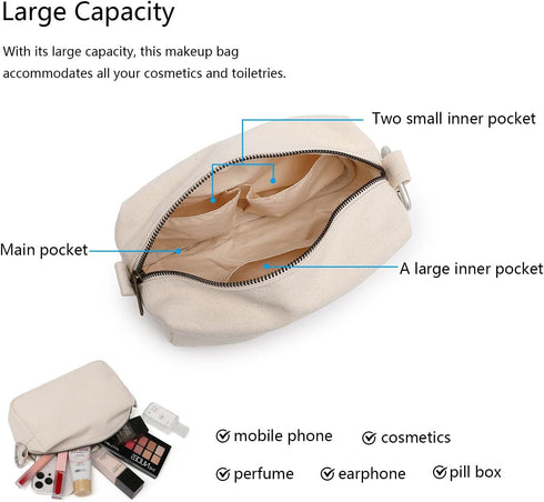 Lightweight Cosmetic Organizer Bag with Ring Clasp, Perfect Travel Makeup Bag for Women, Nylon Stand Up Design