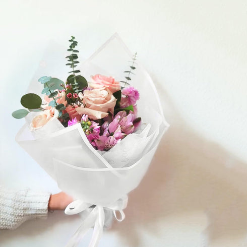 RUSPEPA 20 Sheets Flower Wrapping Paper - White - White Edge Frosted Waterproof Floral Bouquet Packaging for Birthday,