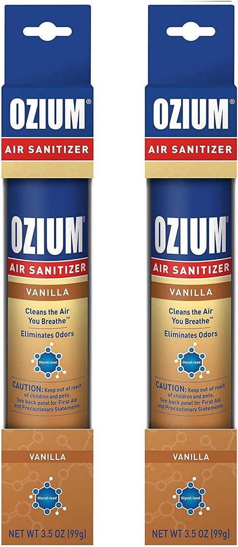 Ozium Air Sanitizer & Odor Eliminator, 3.5 Oz, for Homes, Cars, Offices, Vanilla Scent, 2 Pack