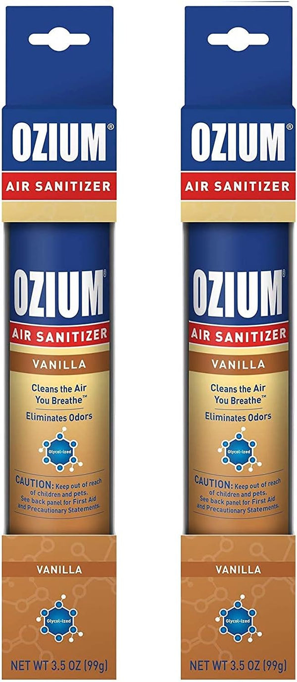 Ozium Air Sanitizer & Odor Eliminator, 3.5 Oz, for Homes, Cars, Offices, Vanilla Scent, 2 Pack