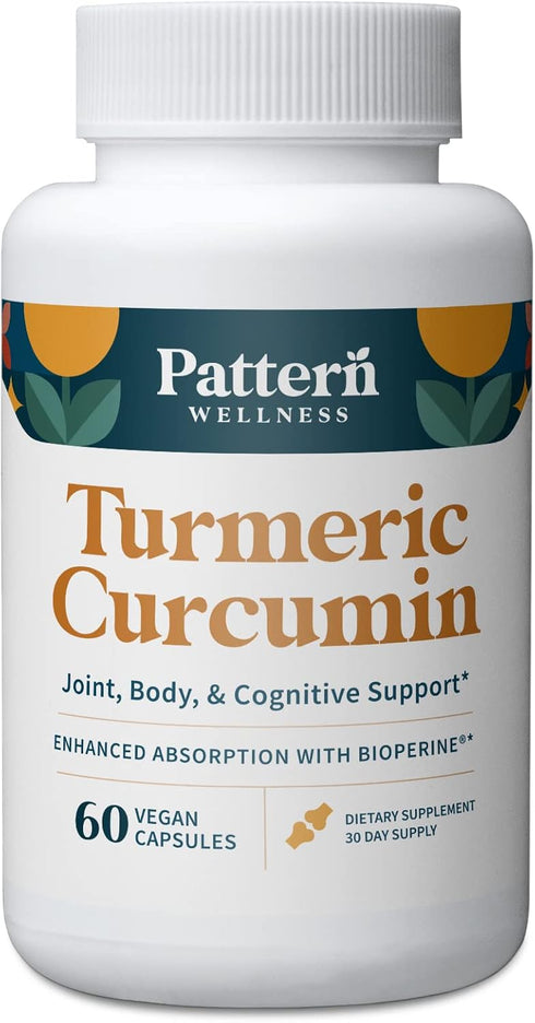 Pattern Wellness Turmeric Curcumin - 1300mg with Bioperine Black Pepper Extract for Joint & Cognitive Support