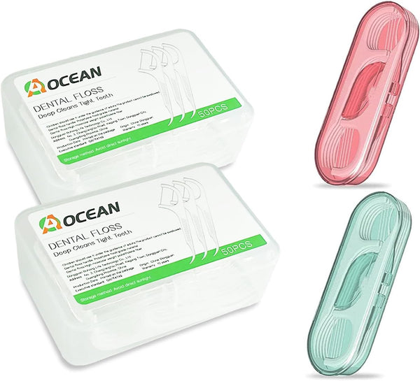 AOCEAN Dental Floss Picks - Travel Floss with Toothpicks, 120 Pcs, 2 Boxes & 2 Cases, Ideal for Family Hotel and Travel