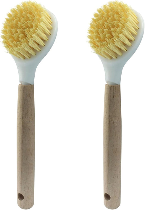 Jiozermi 3 Pcs Kitchen Dish Brush with Bamboo Handle, Dish Scrubber Brush Built-in