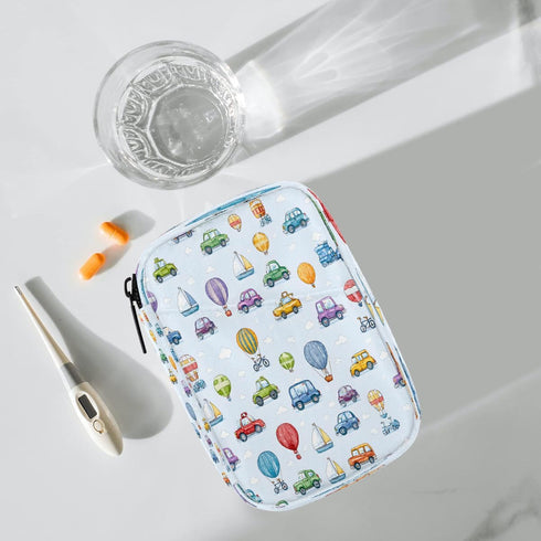 Skerhhux 7 Colorful Cartoon Cars Pill Case Travel Pill Organizer Weekly Day Portable with Zipper Medicine Box Pill Case