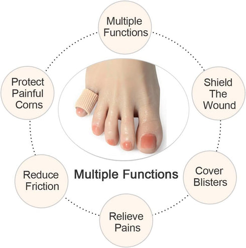 Cuttable Toe Tubes Sleeves 5 Pack, Small Size, Elastic Fabric Lined with Silicone Gel, Toe Sleeve Protectors