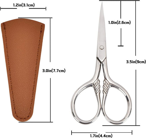 Small Facial Hair Scissors, Stainless steel (silver) Straight Tip Snips Beauty Grooming Kit for Eyebrows, Beard, Ear, Nose, Moustache Trimming with PU Case by Lobodt