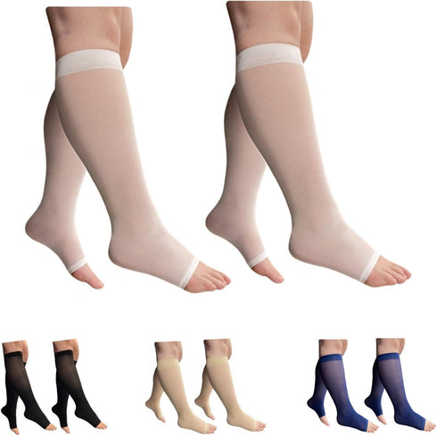 HealthyNees 2 Pair 8-15 mmHg Sheer Compression Leg Calf Shin Thin Open Toe