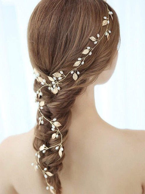 Unicra Wedding Leaf Hair Vine, Bridal Pearl Headpiece, Gold Hair Accessories for Brides and Bridesmaids