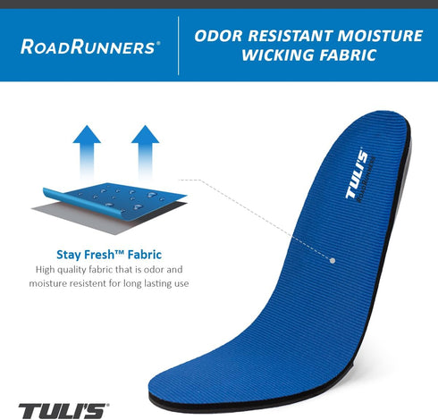Tuli's Roadrunners Shoe Replacement Arch Support Insoles, Large - Shock Absorption & Cushioning