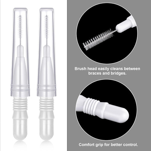 BBTO 100 Pcs Braces Dental Brush Flosser, Interdental Brush Toothpick, Oral Dental Cleaning Tool, White