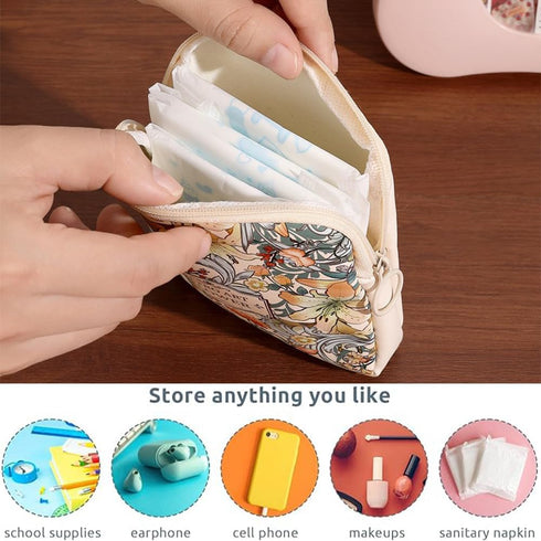 OULIGET Sanitary Napkin Storage Bags,Portable Menstrual Cup Nursing Pad Tampon Storage Pouch,Leather Oil Painting