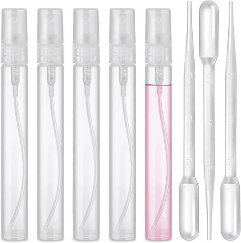 Mini Spray Bottle, 5 Pcs 10ml Clear Perfume Bottle with 3 Pcs Transfer Pipettes, Refillable Atomizer for Travel