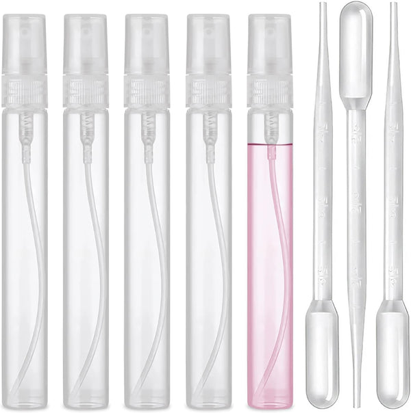 Mini Spray Bottle, 5 Pcs 10ml Clear Perfume Bottle with 3 Pcs Transfer Pipettes, Refillable Atomizer for Travel