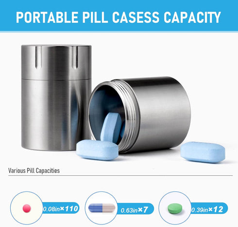 TISUR Portable Pill Cases, Waterproof Pill Bottle Medicine Organizer Case, Metal Titanium Pill Holder Pocket for Travel
