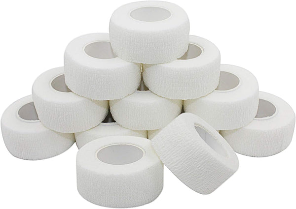 Vet Wrap Medical Tape, 1 inch x 12 Pack, White Self-Adhering Bandage Fabric, Waterproof Wrap