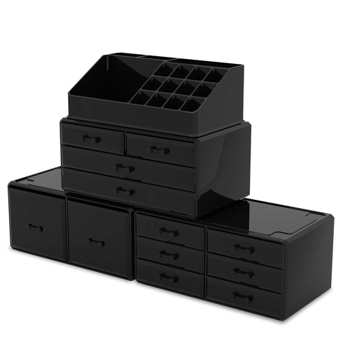 Readaeer Makeup Cosmetic Organizer with 12 Drawers, Storage Display Boxes Case (Black)