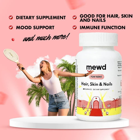 Gummies D3, B1, B2, B6 B12 60 Count MEWD Teen and Kids Hair, Skin & Nails Support Multivitamin - Biotin Strength
