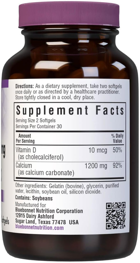 Bluebonnet Nutrition Milk-Free Calcium 1,200 mg Plus Vitamin D3 400 IU - High Potency Supplement for Strong Healthy