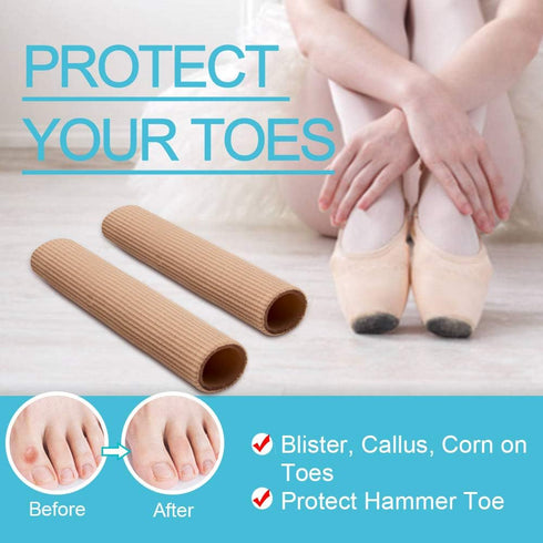 Povihome 6 Pack Toe Tubes - Large (15/16''D), Fabric and Gel Lining Big Toe Protector for Pain Relief