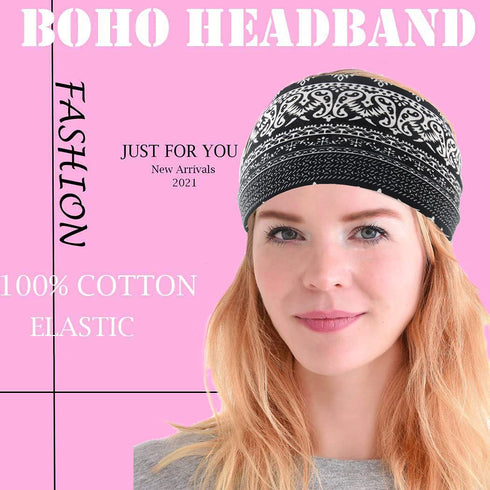 Yeshan Wide Bandana Headbands for Women - Boho Bandeau Knot Hair Scarf Bands, Stretch Floral Printed Non-Slip Head Wraps