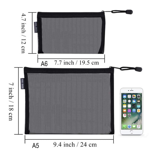 HRX Package Nylon Mesh Cosmetic Zipper Bags, 6PCS Black Makeup Pouches for Travel Organizer Case