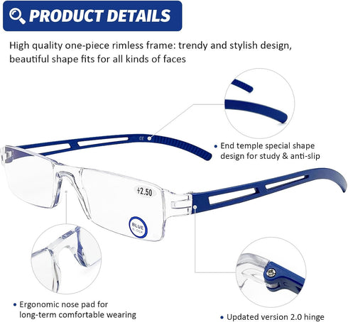 DOOViC 5 Pack One-Piece Design Reading Glasses, Lightweight Comfortable Blue Light Blocking