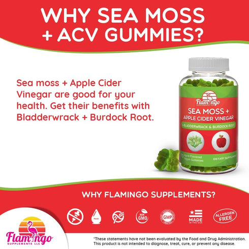 Sea Moss Gummies with Apple Cider Vinegar, Bladderwrack & Burdock Root, Vegan Organic 70 Ct for Adults & Kids