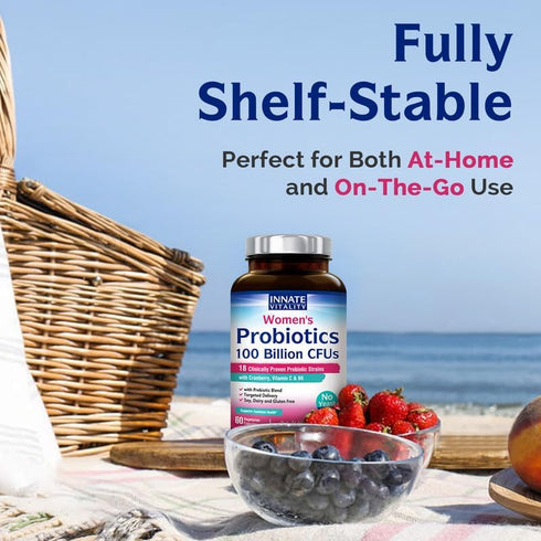 Innate Vitality Probiotics for Women | 100 Billion CFUs, 18 Strains with Cranberry, Vitamin C & B6 | 60 Capsules